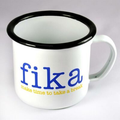 Enamel Mug FIKA Blue/Yellow Text
