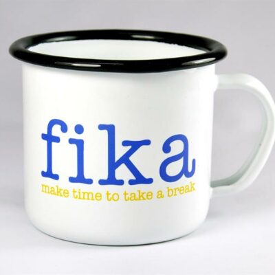 Enamel Mug FIKA Blue/Yellow Text