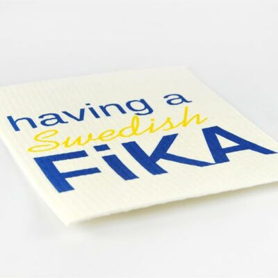 Dishcloth, Swedish Fika, White/Blue Yellow